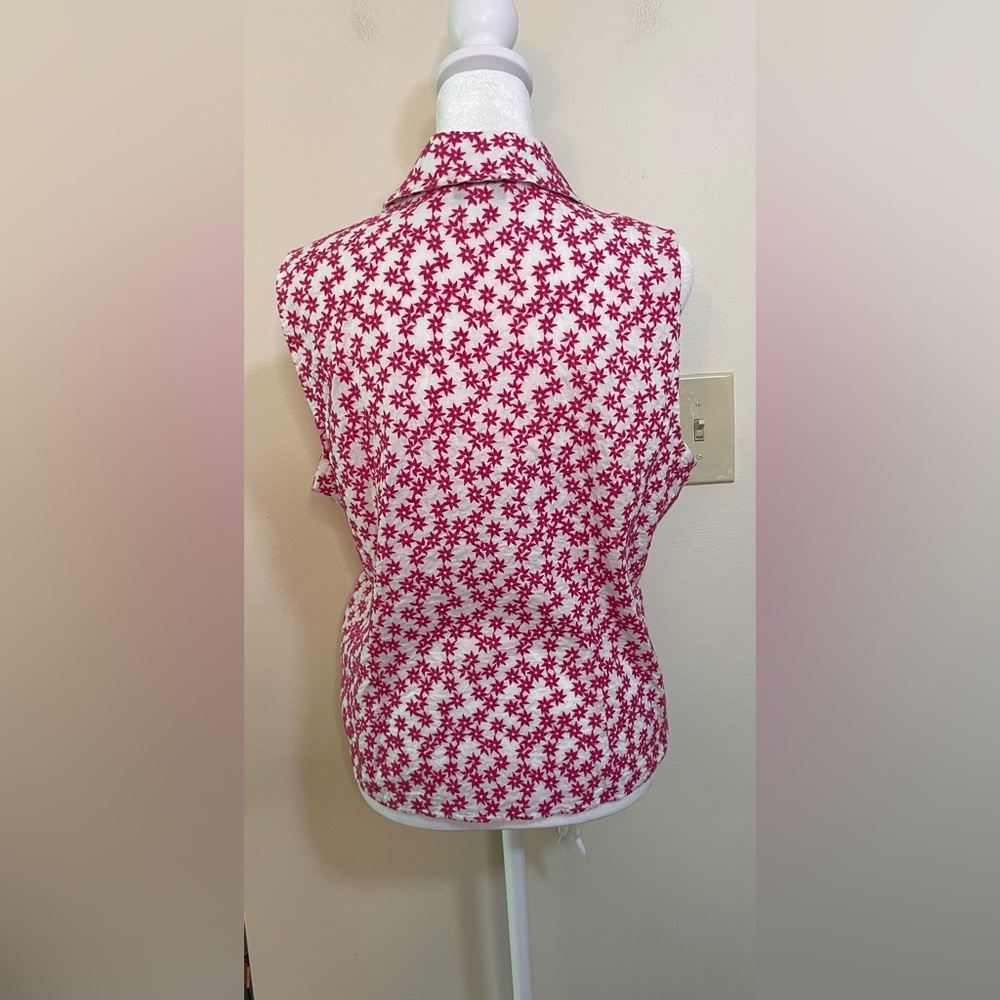 Talbots Women’s Pink Starts Embroidery Sleeveless Button & Tie Front Top Sz 14 - Picture 11 of 17